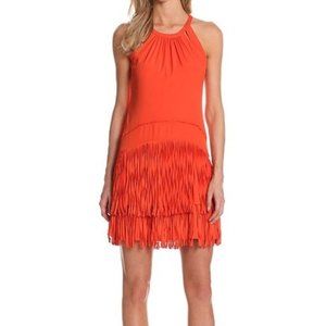 Vince Camuto Orange Fringe Halter Dress